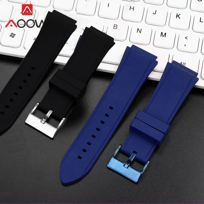 Silicone Strap Blue Stainless Steel Buckle Waterproof Men Replacement Bracelet Watch Band for Guess W0247G3 W0040G3 W0040G7