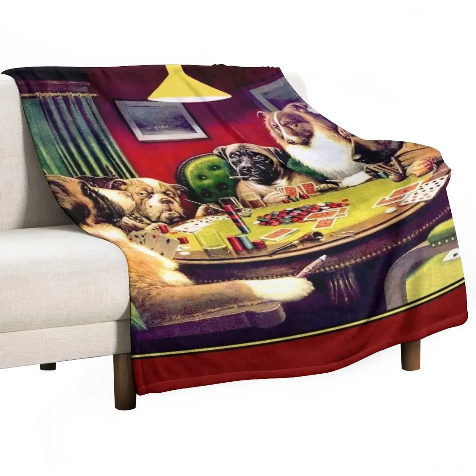 

DOGS PLAYING POKER : Vintage Brown and Begelow Cigar Adv Print Throw Blanket Sleeping Bag Custom Blankets