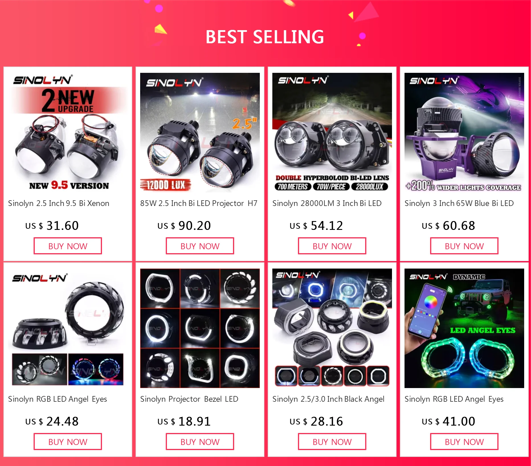 Sinolyn 2,5/3,0 Zoll RGB LED Angel Eyes Shrouds für Xenon LED Projektor Objektiv Revolving Dynamische Blinker Fließende Halo Blenden – Detail 1