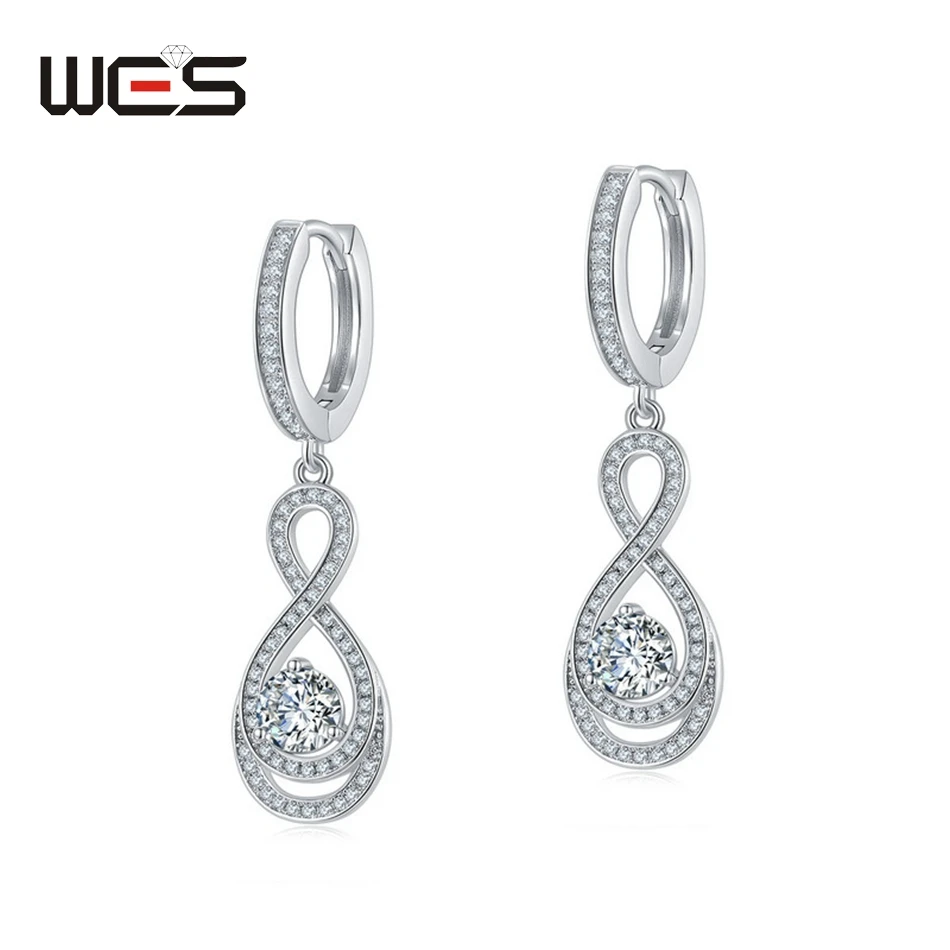 

WES 925 Sterling Silver Drop Earrings for Women 0.8ct Moissanite Diamond D Color Wedding Engagement Valentine Gift Fine Jewelry