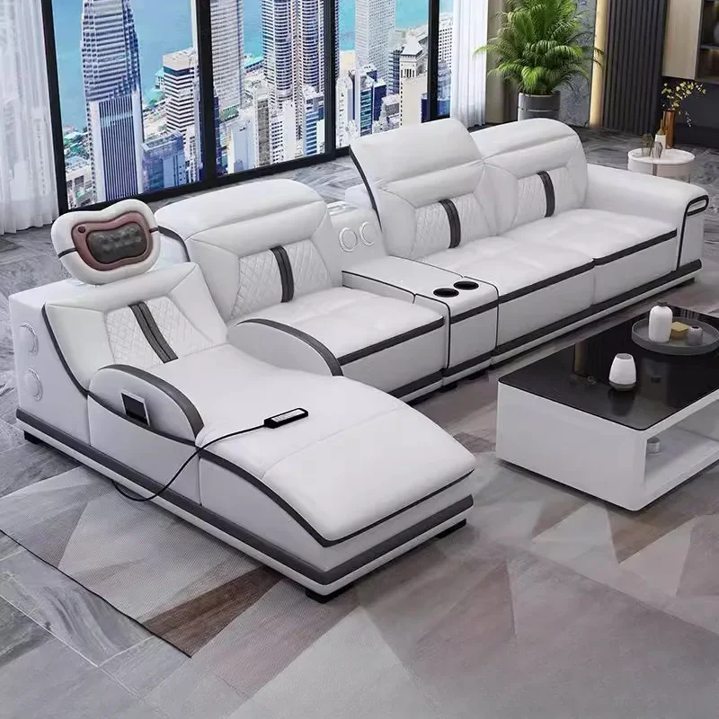 Designer Modern Fancy Sofa Genuine Leather Reclining Loveseat Lounge Sofa Sectional Corner Divano Letto Living Room Furniture