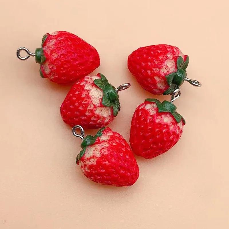 10Pcs 3D Resin Charm Fruit Pendant Sweet Strawberry Shape Pendant For DIY Jewelry Making Earring Necklace Keychains Accessories