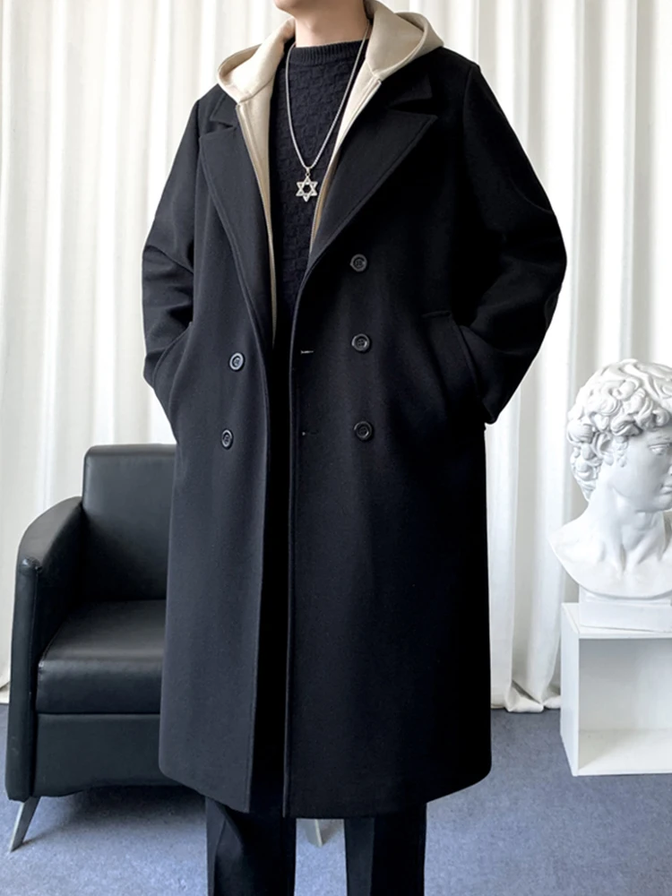 

Briti Sle Мужское шерстяное пальто Bla длиной выше колена, модное осенне-зимнее высококачественное пальто средней длины с ощущением Haome...