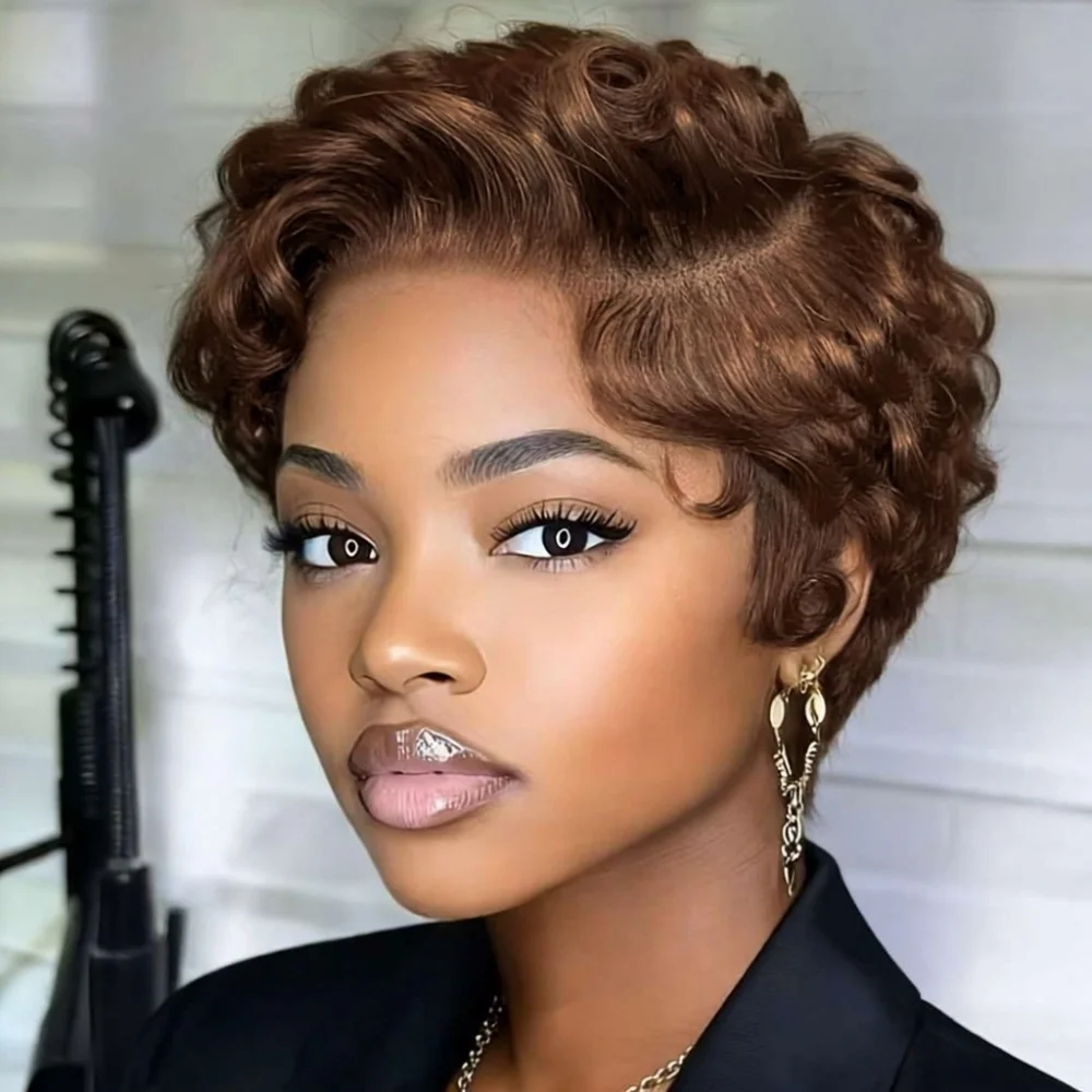 

Вьющиеся стрижки пикси 13x4 кружевные фронтальные парики человеческие волосы короткие 6 дюймов многослойный вьющийся парик для женщин