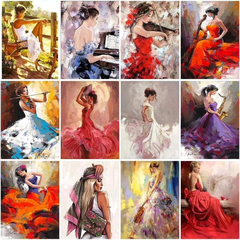 

CHENISTORY Painting By Number Violin Woman Drawing On Canvas HandPainted Art Gift DIY Picture By Number Figure Kits Home Decor