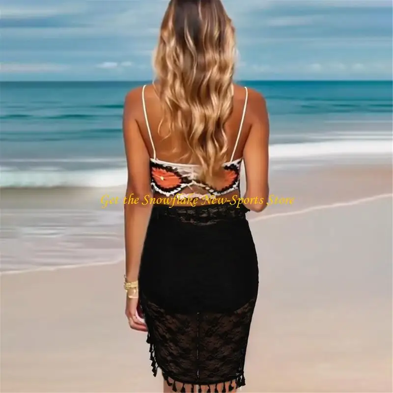 E56D Women Beach Gonna Flower Pattern Flower Swimsuit Wrap Skirts Ladies Beach Copertura