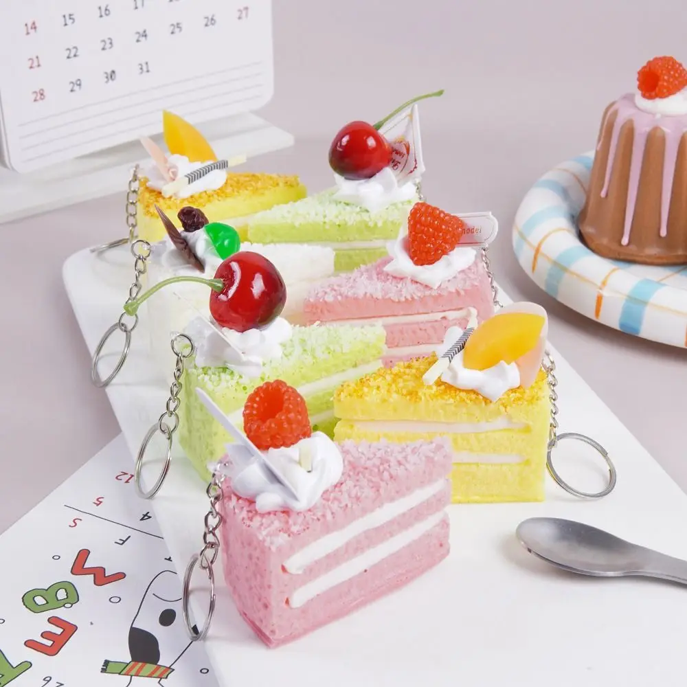 New PU Artificial Cake Squeeze Keychain Soft Realistic Appearance Dessert Pinch Toy Slow Rebound Fidget Toy Bag Charm Gifts