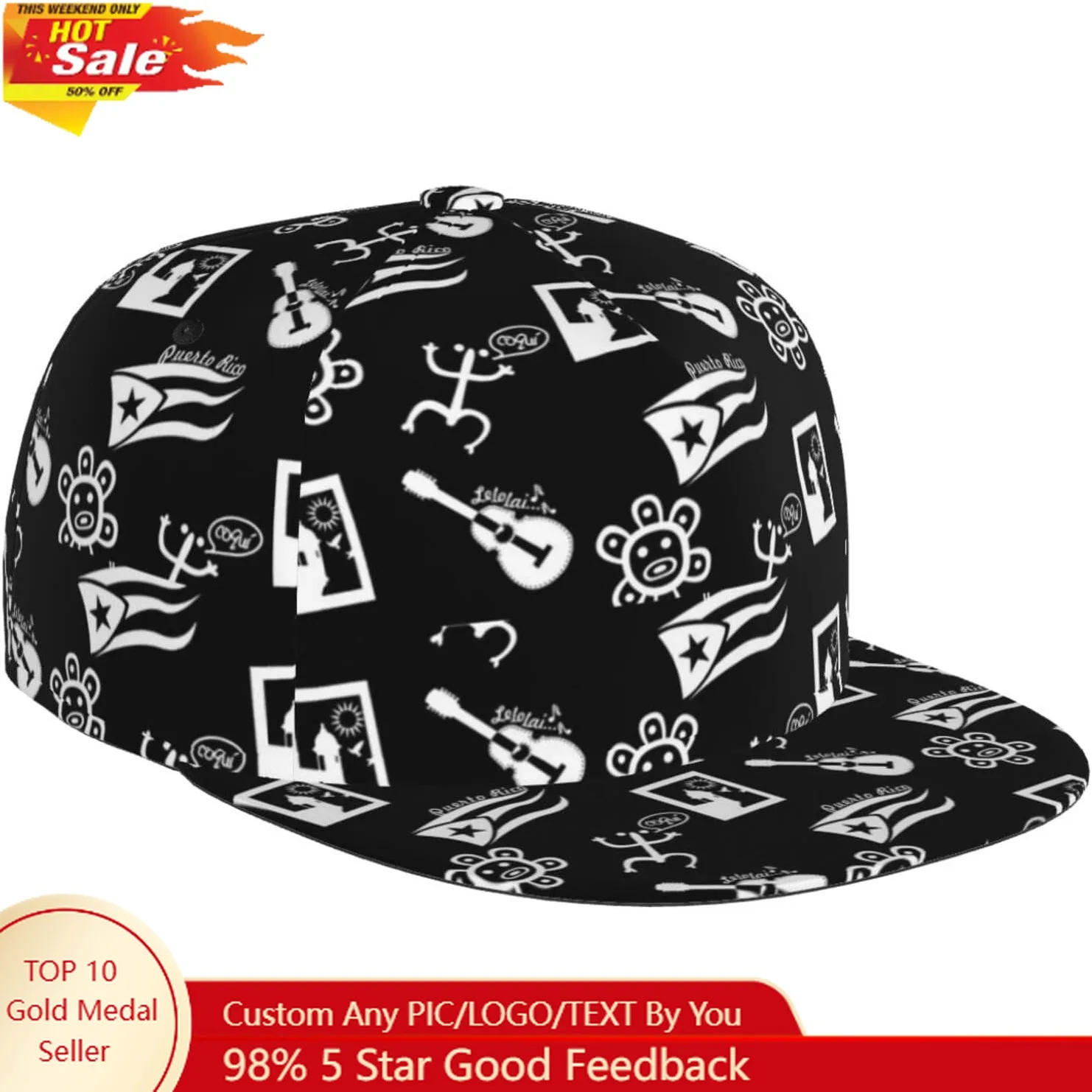 

Cute Puerto Rico Flag Baseball Cap Snapback Hats for Men Women Adjustable Flat Bill Puerto Rican Baseball Cap