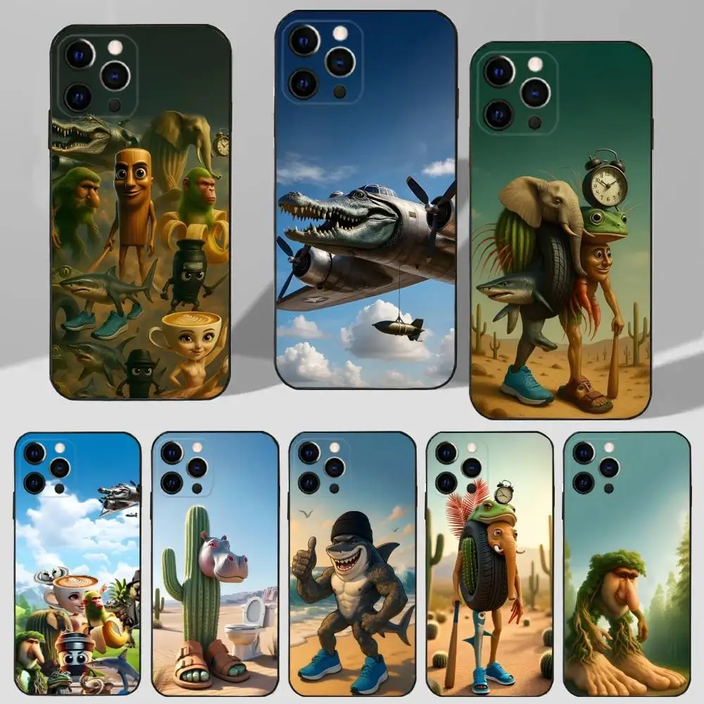 

B-Brainrot T-Tralalero Phone Case For iPhone 16,15,17,14,13,12,11 Plus,Pro Max,XS,X,XR,SE,Mini,8,7 Soft Silicone Black Cover