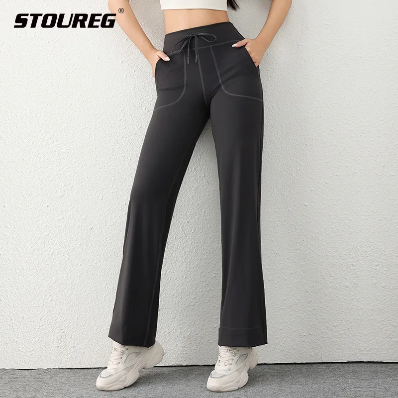 

STOUREG Свободные утягивающие штаны для йоги на шнурке, осенние и зимние женские спортивные штаны для бега на открытом воздухе, леггинсы спортивные женские фитнес-штаны