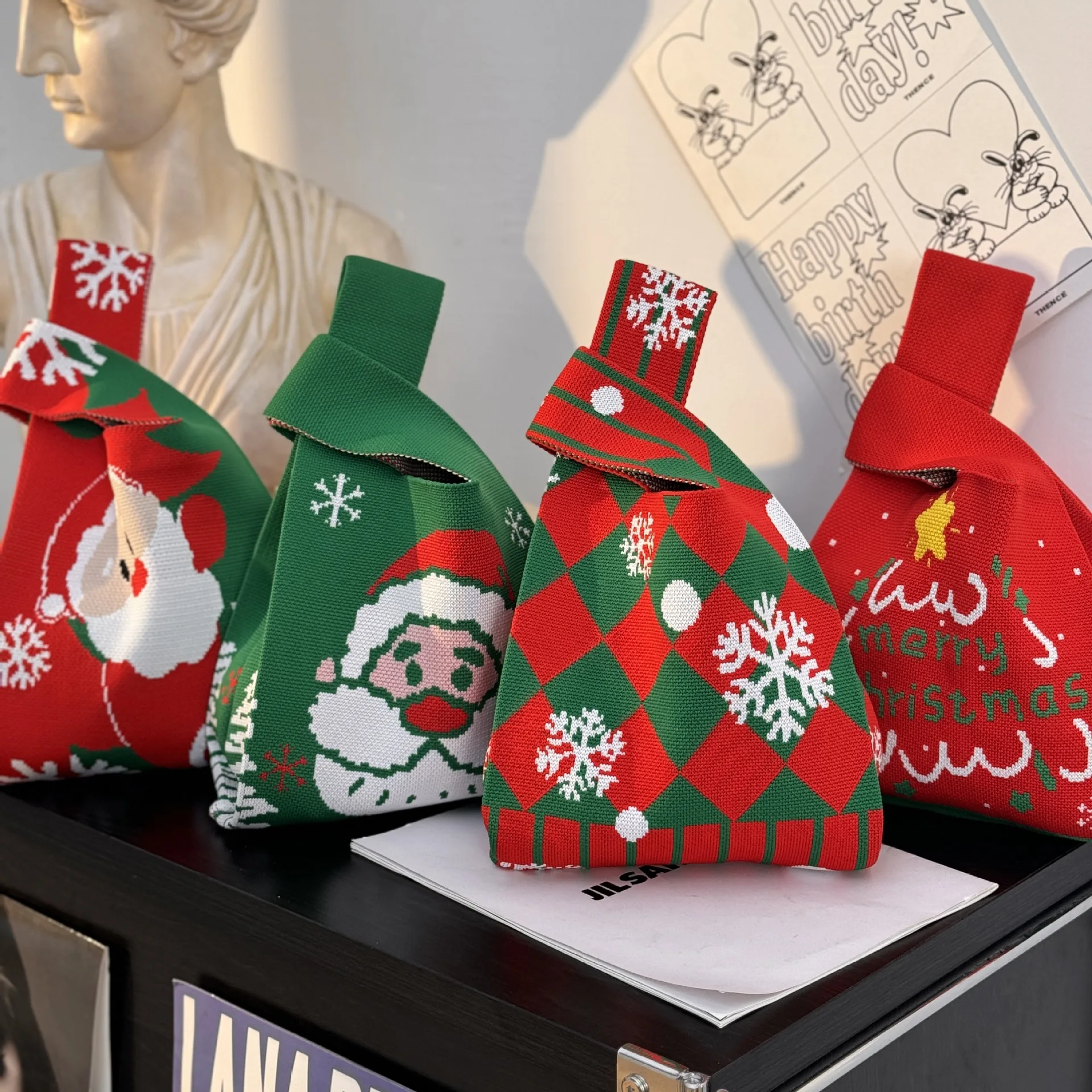 

Рождественский подарочный пакет, ручная вязаная сумка, праздничный подарок, женская сумка