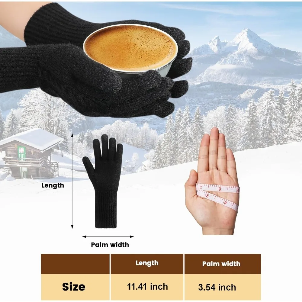 여성용 겨울 장갑 - 추운 날씨용 여성용 장갑, 따뜻한 터치스크린 플리스 안감 장갑, 신축성 있는 커프 니트 장갑