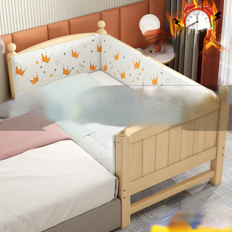 

Splice bed, widened bed, solid wood children's bed with guardrail, baby bed