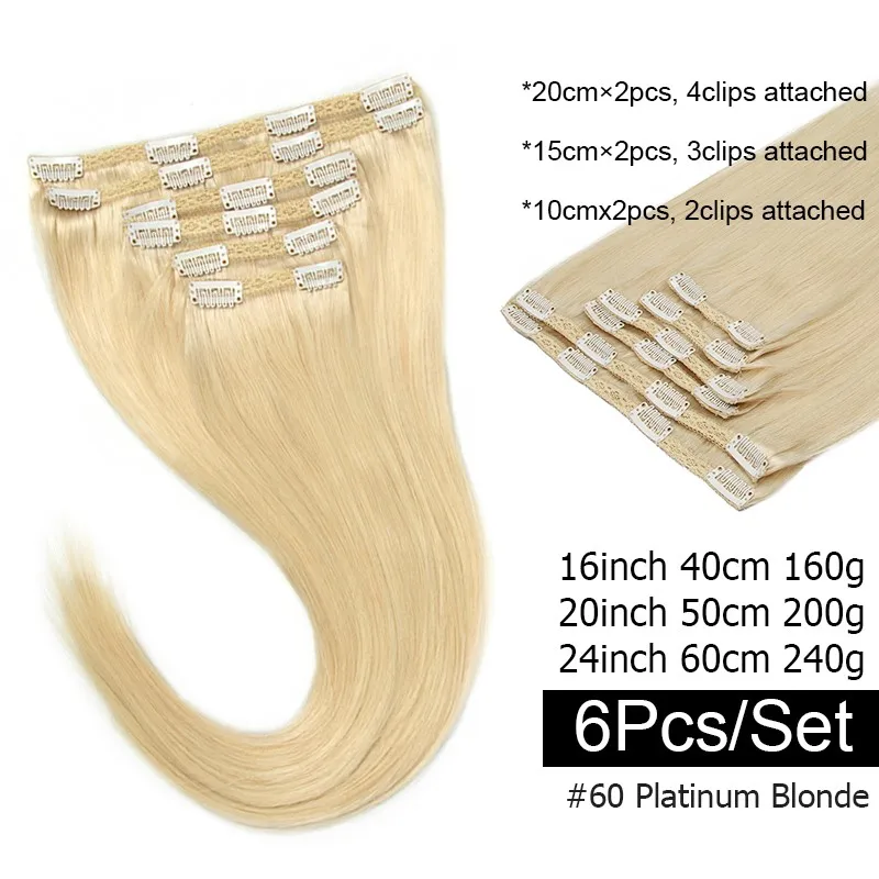 Clip in Hair Extension Human Hair Machine Remy 24inch 240g Full Head Natural Clip in Hair Extensions Thinck End Hair Clips 6PCS image 4