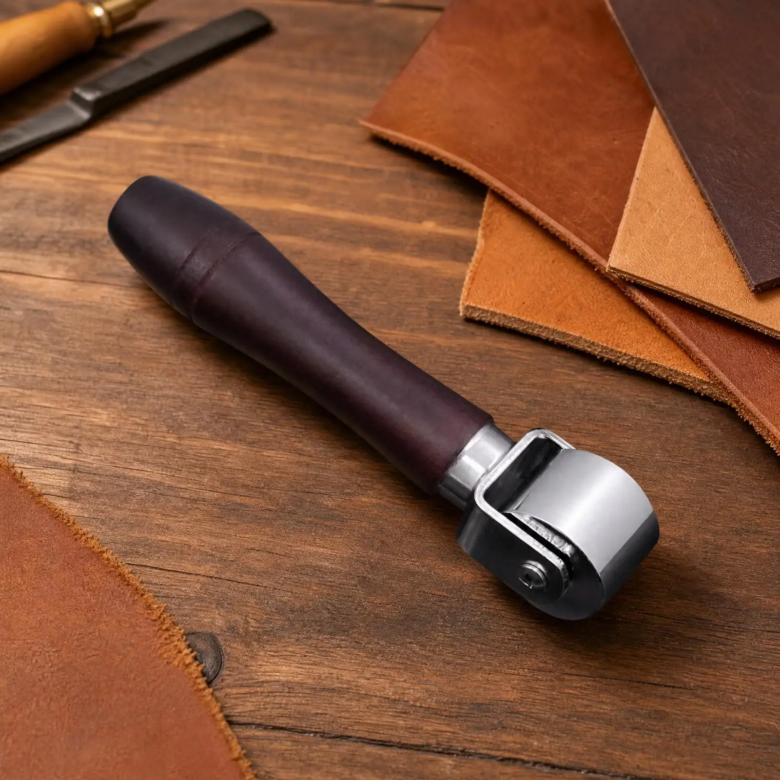 Handheld Leather Edge-Pressing Roller Practical Leather Edge Roller with Wooden