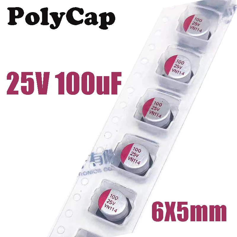 

Полупроводниковый конденсатор PolyCap 100UF25V 6X5mm SMD 25В 100мкФ
