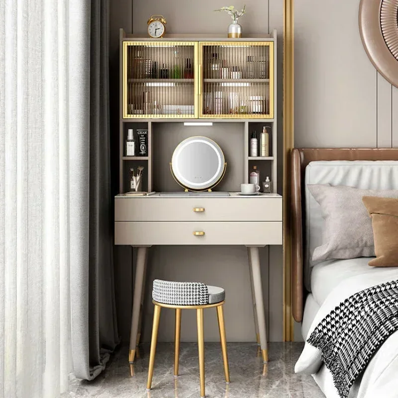 Modern White Minimalist Dressers LED Mirror Makeup Dressing Table Multi-functional Integrated   Furniture