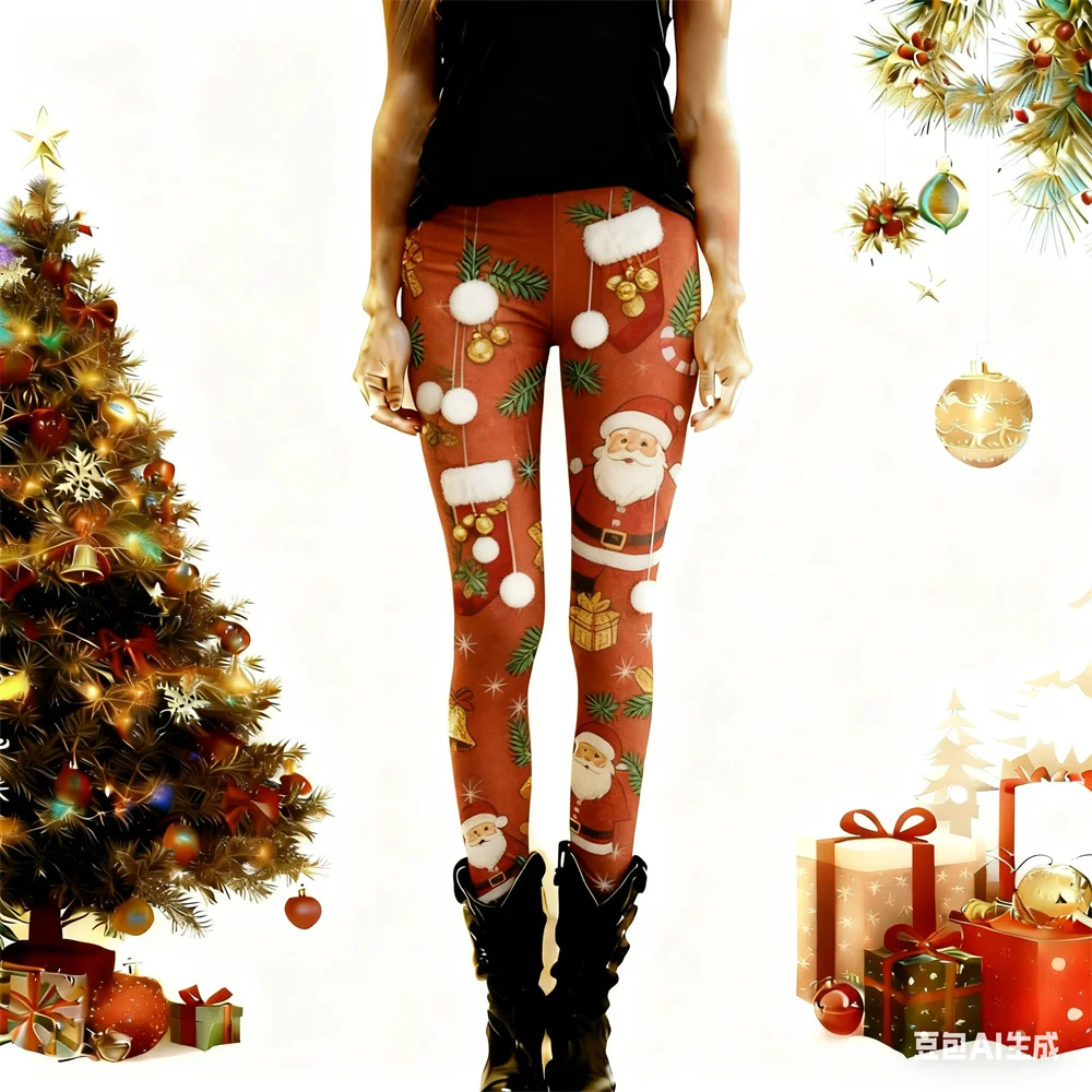 عيد الميلاد الخريف والشتاء المرأة طماق ثلاثية الأبعاد نمط مطبوعة اليوغا السراويل مرونة المرأة السراويل الضيقة عالية الخصر سراويل تقليدية