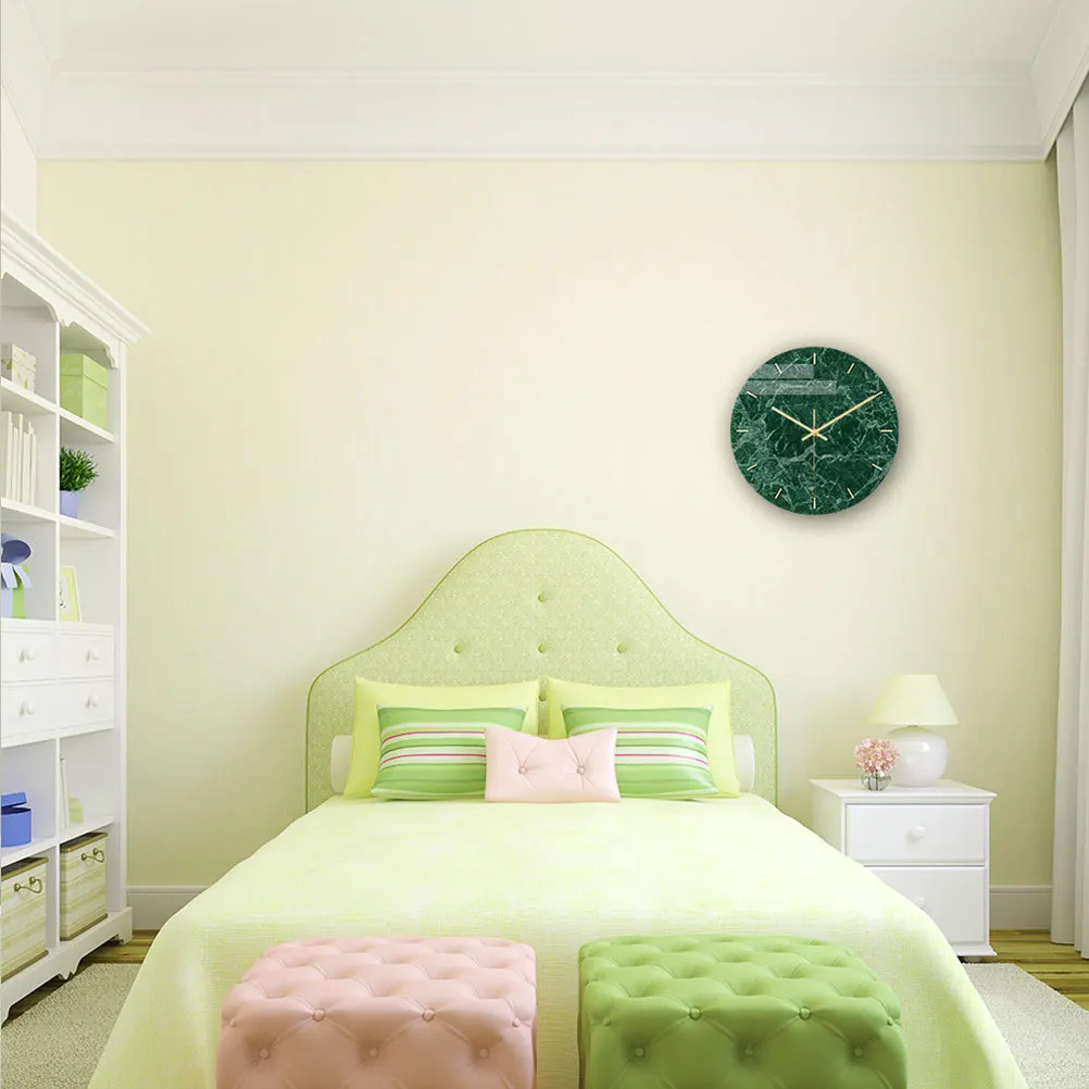

1Pcs Modern Round Marble Wall Clock Uv Printed Acrylic Silent Mechanism Easy to Hang for Home Bedroom Living Room