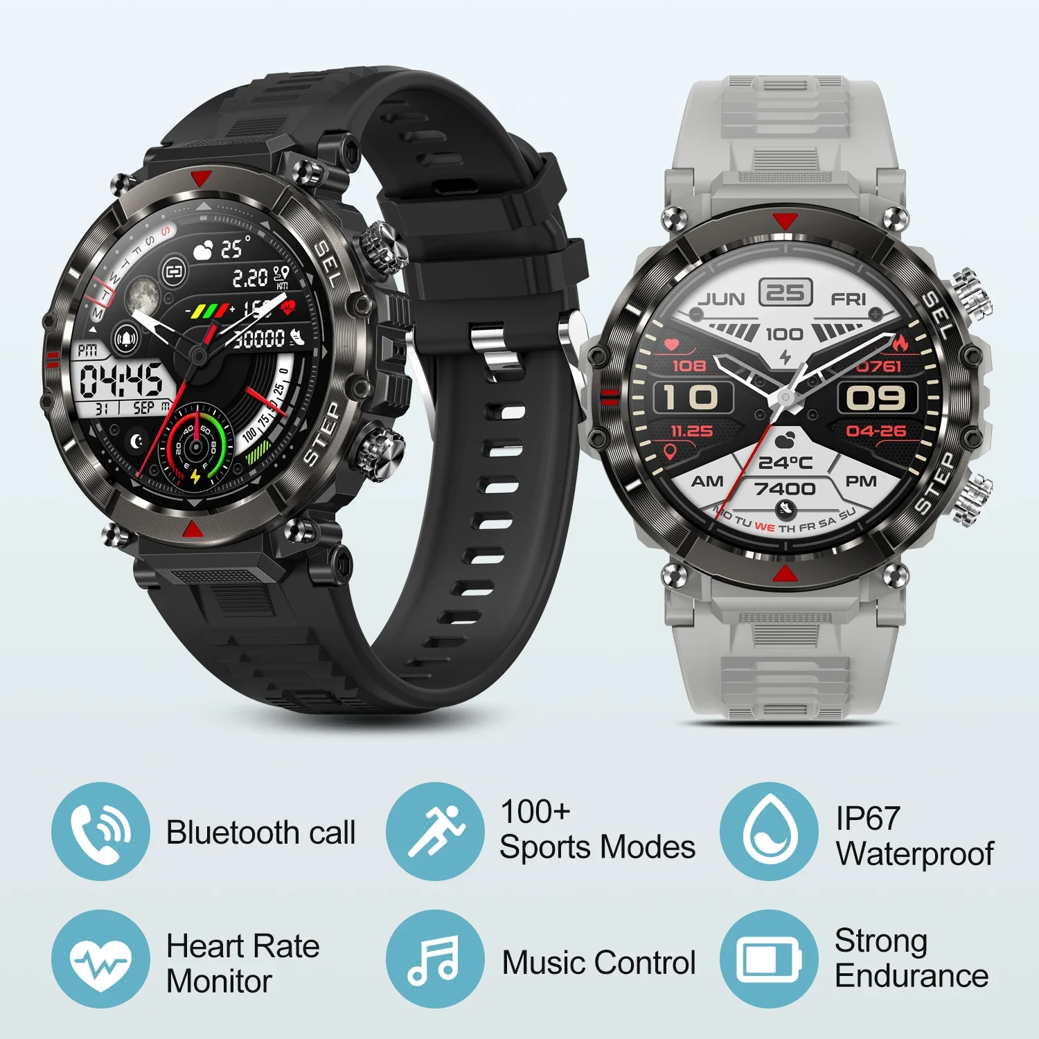 

Men's Outdoor Sports Smart Watch for Android & IOS - Bluetooth Voice Call, Waterproof, Long Battery Life & Fitness Tracking