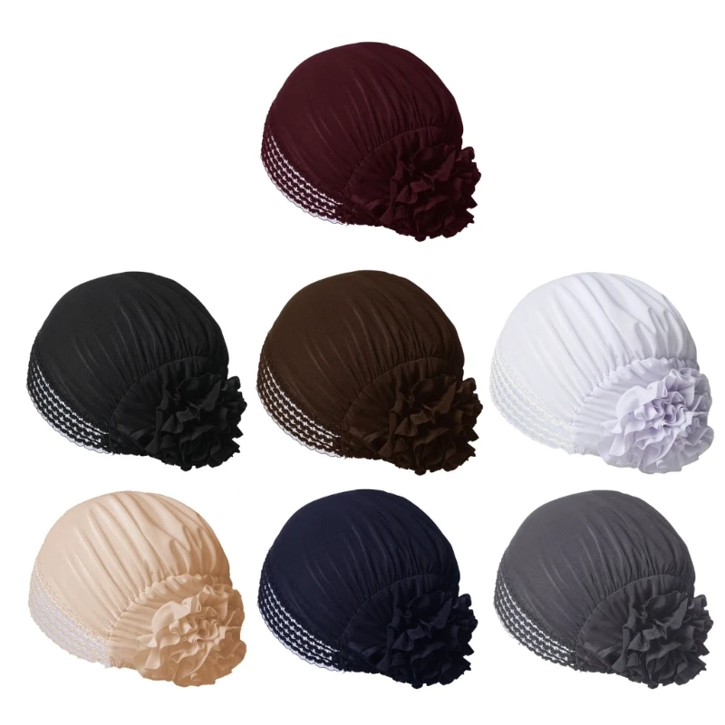 Women Head Wrap Scarf Cap Breathable Bonnet Hat With Lace Trim for Daily Outfit