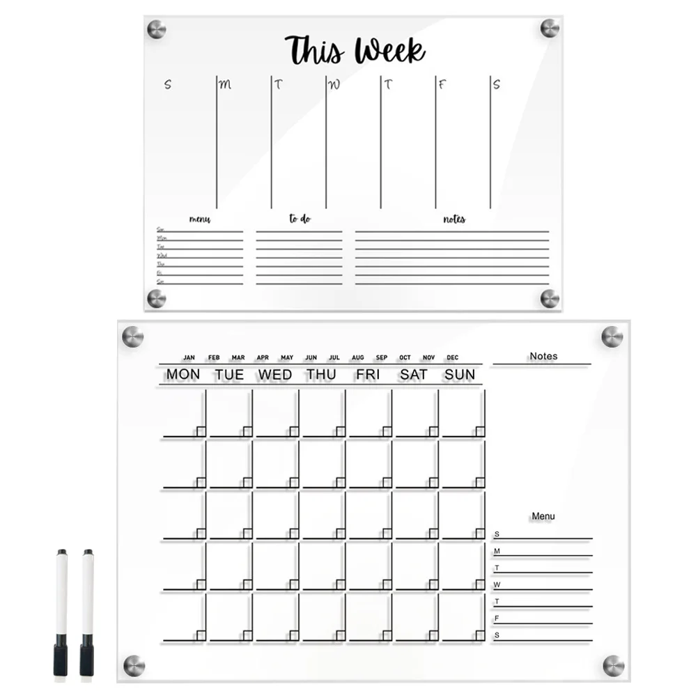 2 juegos de tablero de notas de borrado en seco acrílico transparente para oficina, hogar, cocina, cumpleaños, boda, tableros de notas creativos