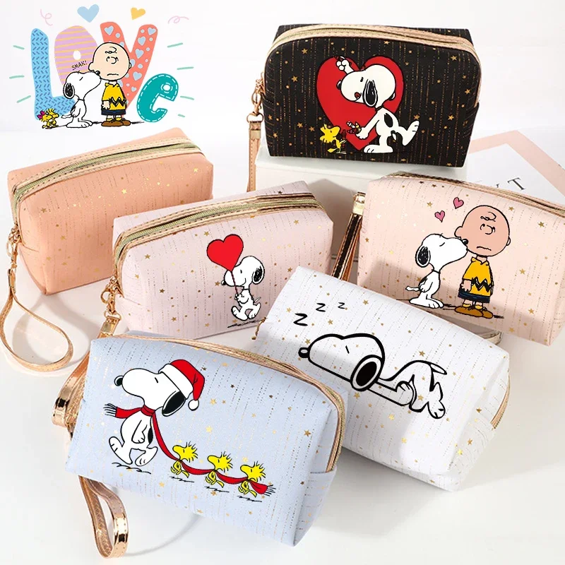 SNOOPY Women Cosmetic Bag Girl Meteor Stamping Anime Vogue Female Zipper Coin Makeup Toiletries Storage Case Birthday Gift