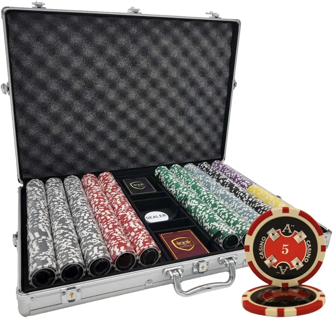 1000 pcs Ace Casino Poker Chips Set with Aluminum Case Custom Build