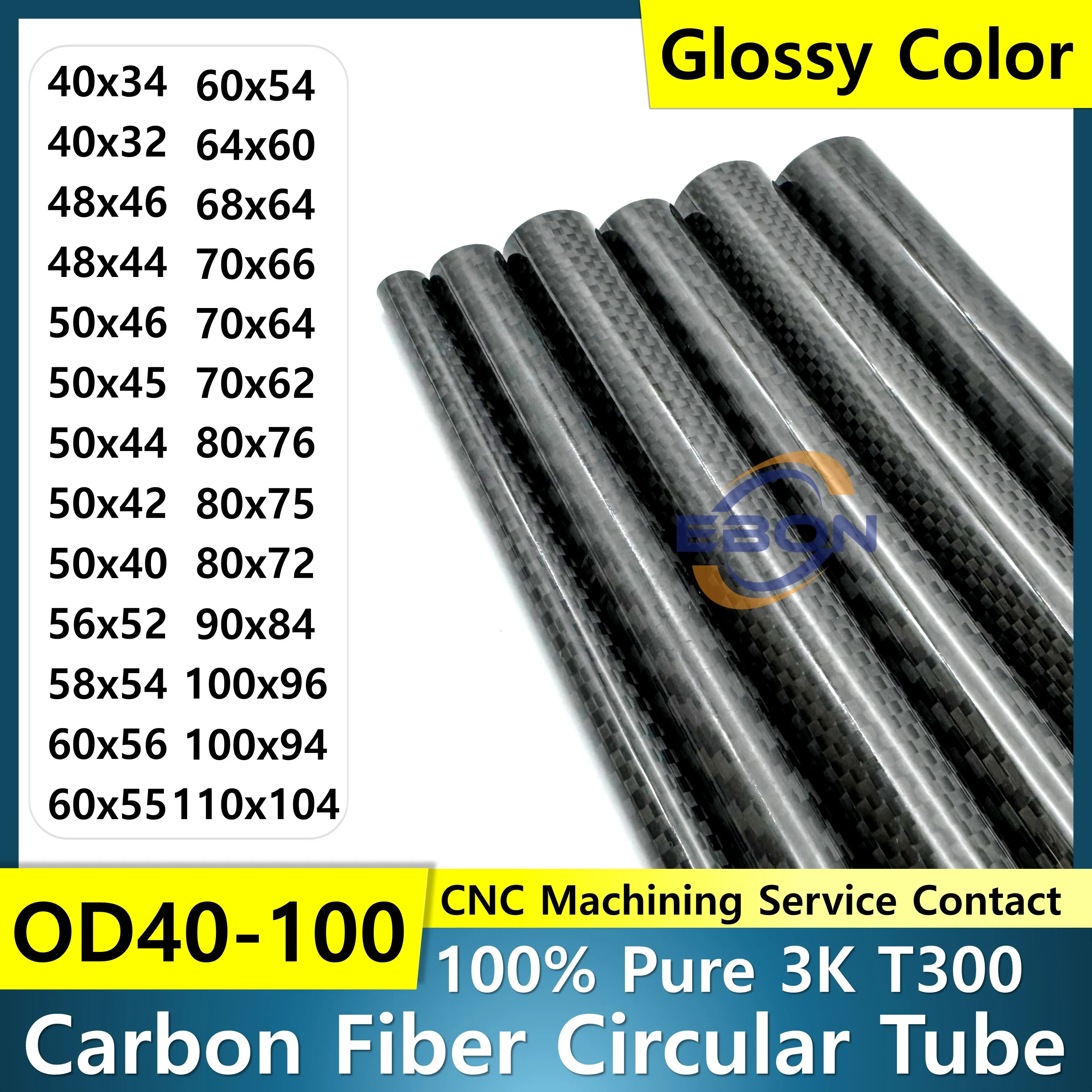 1Pcs 1000mm Carbon Fiber Tube 3K Hardness Composite Material OD 40mm 45mm 50mm 60mm 65mm 70mm 80mm 90mm 100mm Glossy Twill Weave