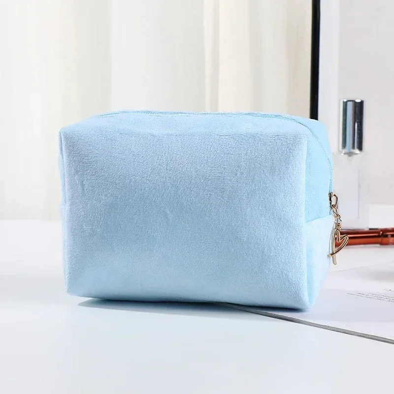 Candy Color Plush Zipper Women Cosmetic Bag Fashion Solid Color Makeup Organizer Storage Bag Daily Storage Travel Makeup Case