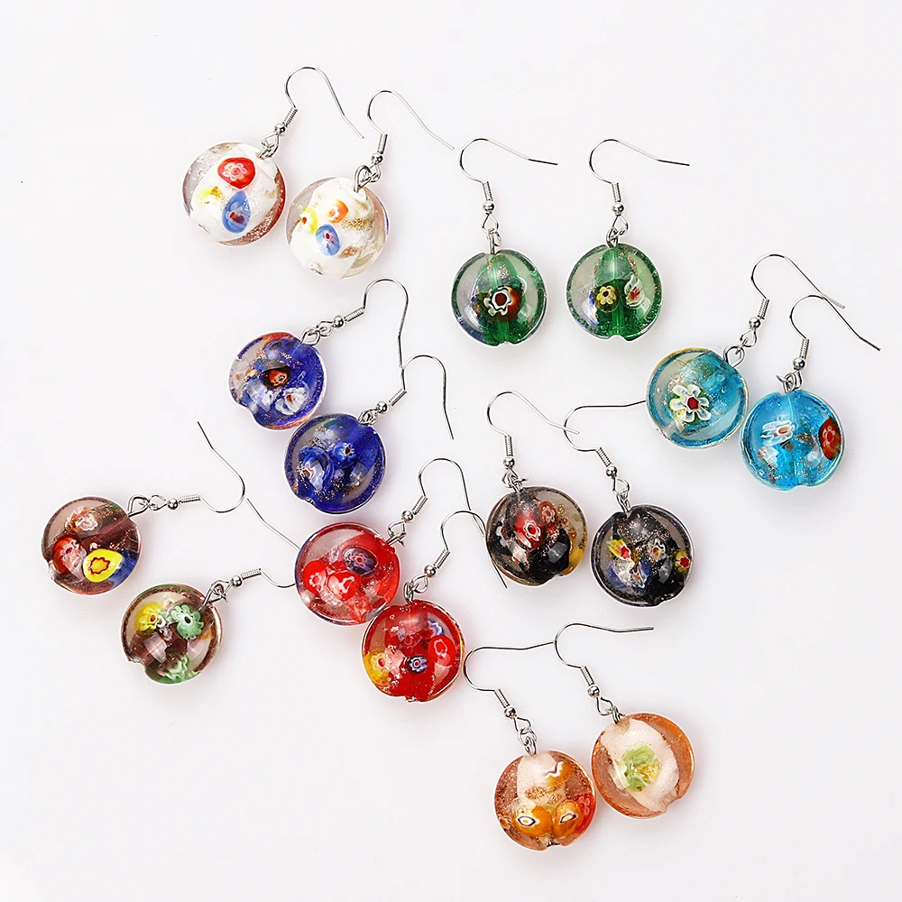 Qianbei Handmade 6Pairs Women\'s Romantic Classic Flower Murano Glass Earrings HOT