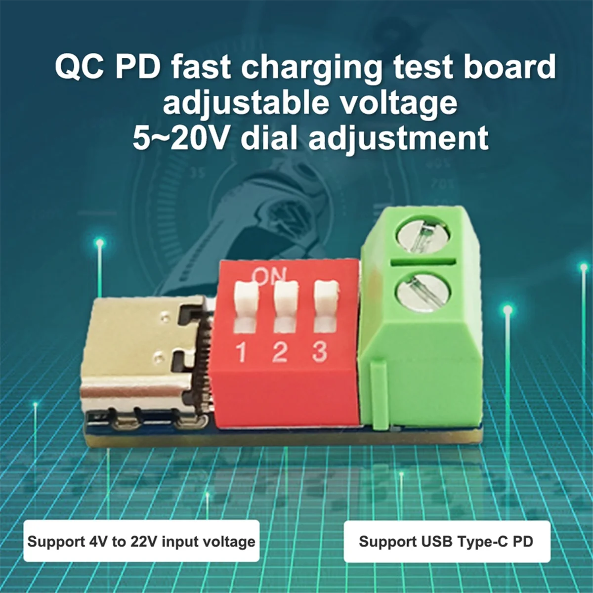 Déclencheur PD QC de type C, 5V-20V DC, Tension réglable, Technologie de réglage de la puissance, Tension de réglage du cadran, Charge rapide, Leurre, 1PC