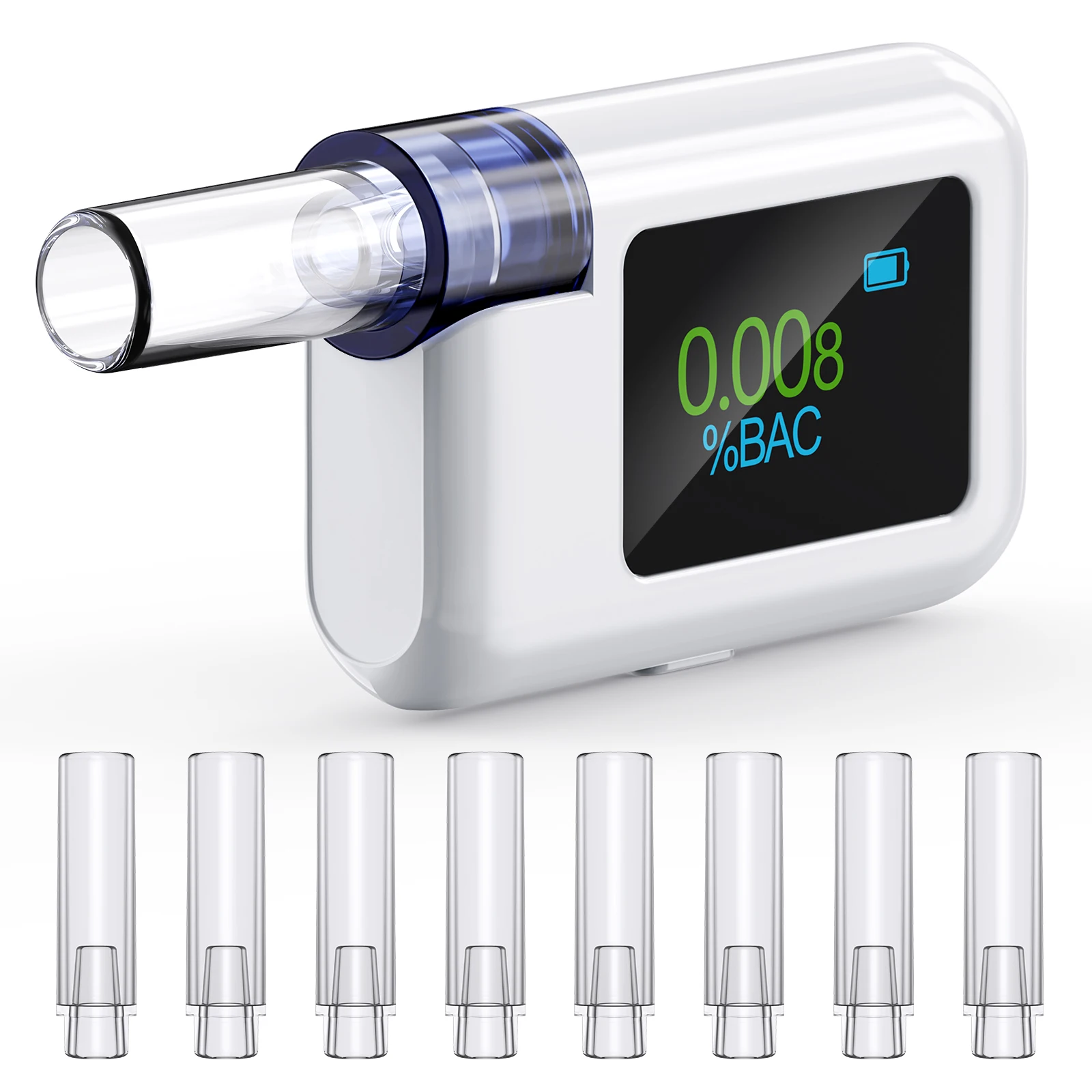 Professional Digital Breathalyzer High Accuracy Alcohol Tester Portable Breath Alcohol Detector with LCD Screen 8 Mouthpieces