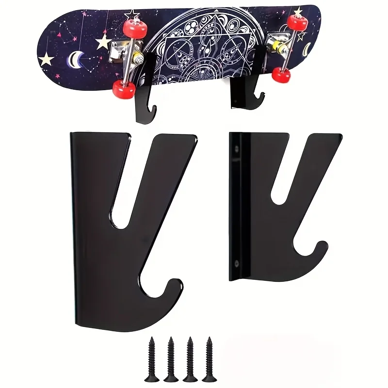 2pcs Metal Wall-mounted Skateboard Display Stand, Skateboard Rack,double Deck Storage Rack with Hooks, Suitable for Living Room