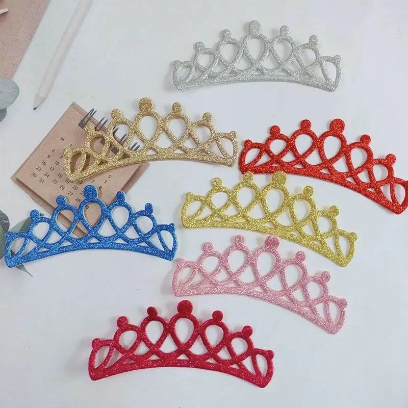 

4.9x13cm 10pcs Handmade Kawaii Padded Glitter Crown Appliques For Headdress Accessories And Jewerly Decoration