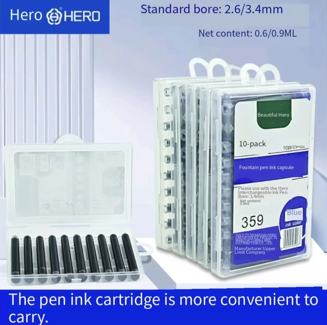 Universal Direct Plug Ink Cartridges Original Hero Replaceable Refill Cartridge Fit 2.6mm 3.4mm Bore Fountain Pen Disposable Ink