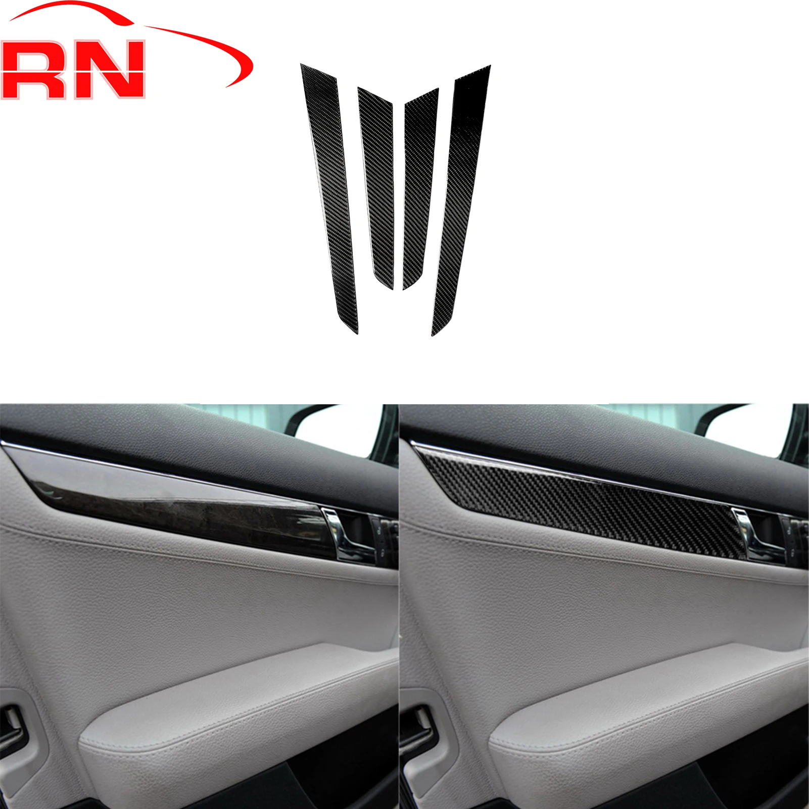For Mercedes-Benz C-Class W204 2007-2013 Modified Carbon Fiber Door Panel Interior Piano Black Accessories Stickers