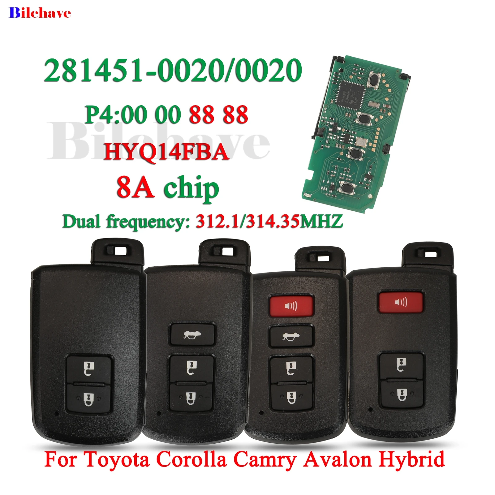 

JYQ Dual 312/314Mhz HYQ14FBA P4=88 281451-0020/2110 Smart Car Remote Key Fob For Toyota Corolla Camry Avalon Hybrid 2012-2018