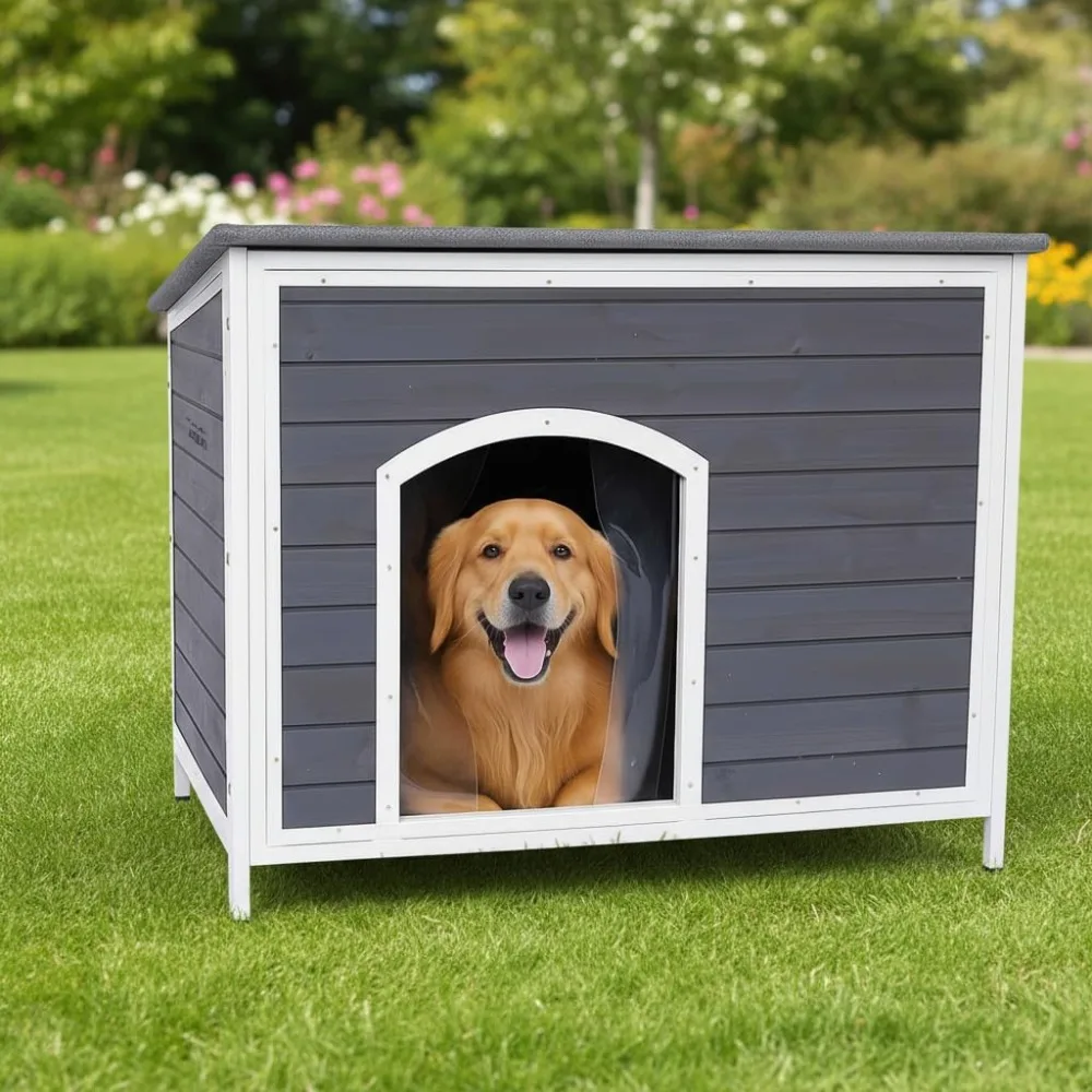 

Large Outdoor Wooden Dog House for Medium to Large Dogs | Weatherproof Asphalt Roof, Chew-Resistant Frame, Reinforced Flo
