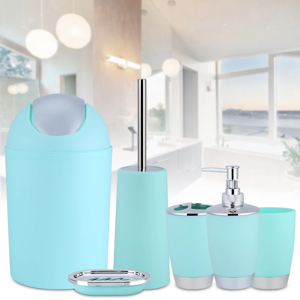 

6PCS Bathroom Accessory Set Bin Soap Dish Cup Toothbrush Holder Toilet Brush