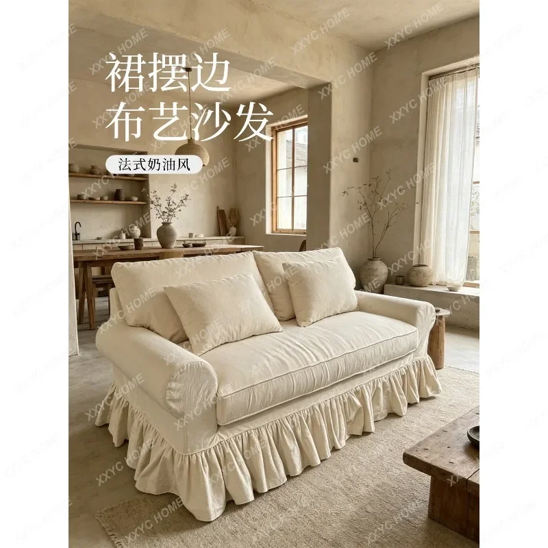 Cream style fabric sofa, living room washable skirt, modern casual fully removable and washable cotton and linen sofa