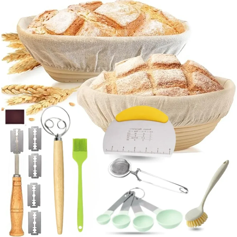 19pcs Banneton Proofing Basket Set Round Oval Bread Proofing Baskets with Sourdough Bread Baking Supplies Gifts for Baking Lover