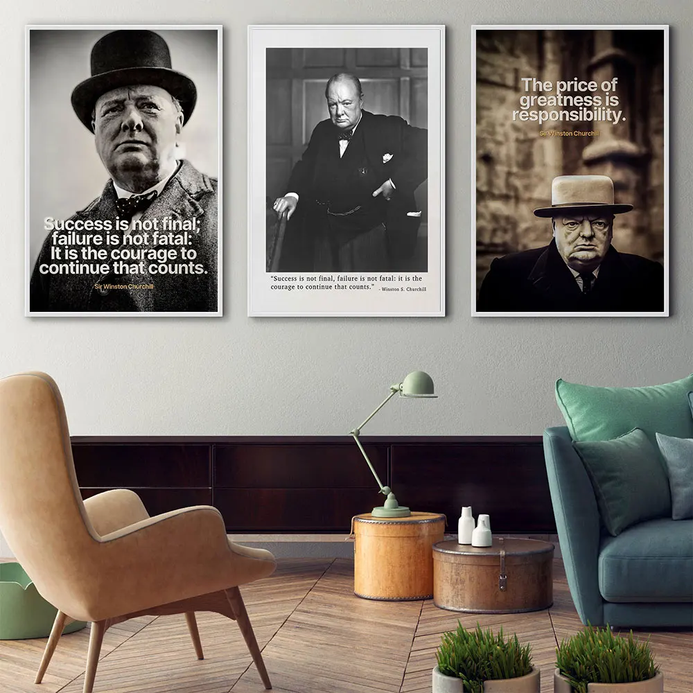 Winston Churchill Motivational Quote Poster Canvas Prints, Black And White Painting, Keep Positive, Office Wall Art, Home Decor