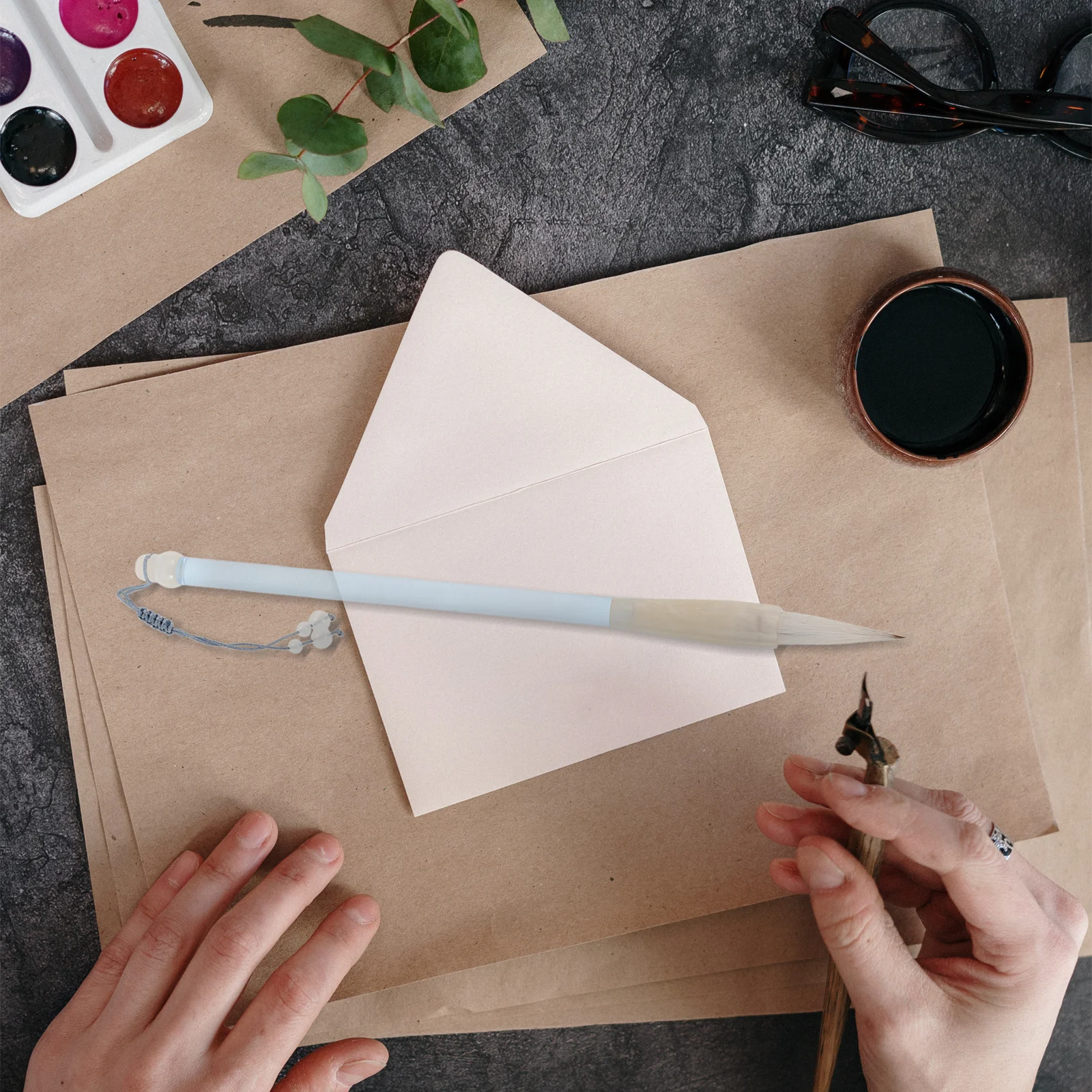 

2Pcs Chinese Calligraphy Brushes Soft Flexible Bristles Long Handle Painting Brush for Beginners Calligraphy Writing Art