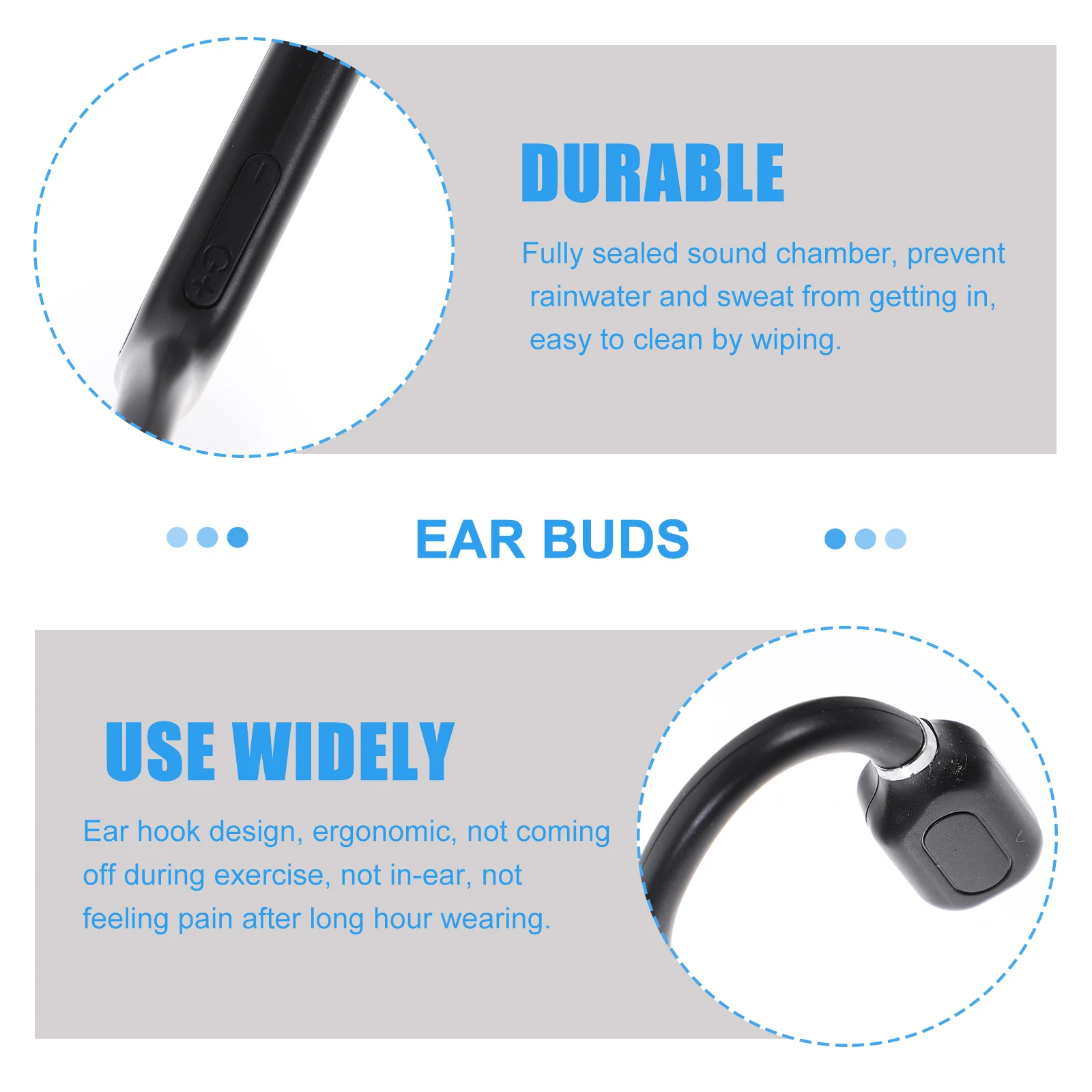 

Wireless Bone Conduction Headset 5.1 10M Range Stereo Sound Rechargeable Lightweight Mini Earbuds Comfortable
