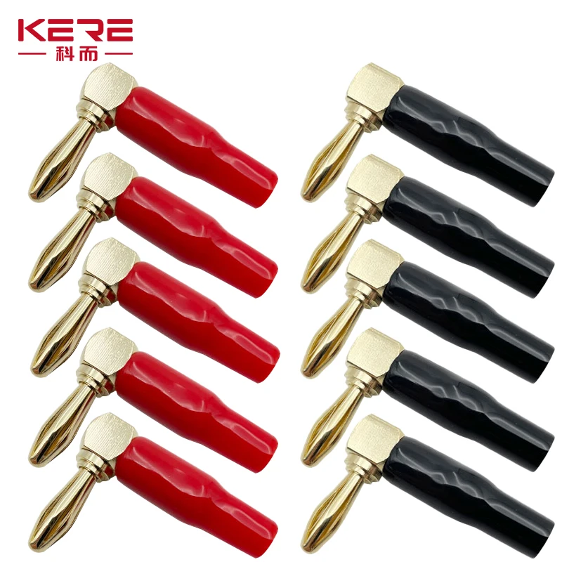 

KERE 10Pcs/4mm Wire Hole Banana Plug 90 Degree Bend Right Angle Gold Plated Connector with Soft Plastic Sheath