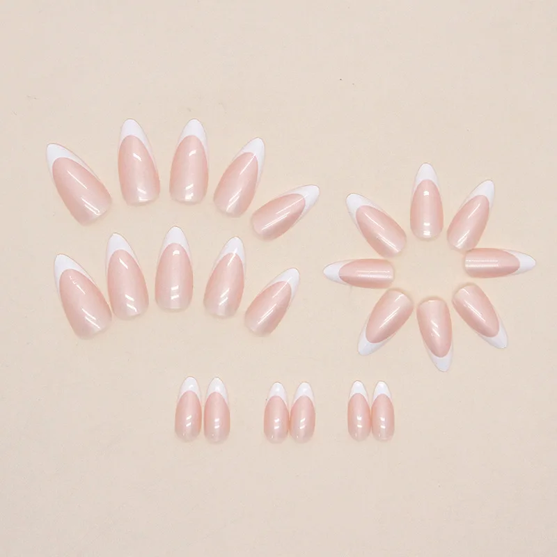 24 Pcs Aurora French Summer Nails Beauty Sweet and Gentle Round Head false nails press on Almond Nail Short Nails Press On ﻿