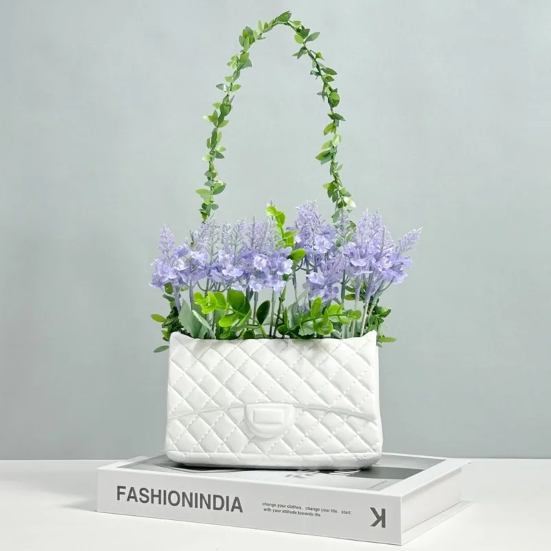 Nordic Luxury Handbag Vase Flower Boxs Ceramic Bag Shaped Flower Pot Flower Container Wedding Valentines Day Wall Hanging Decor