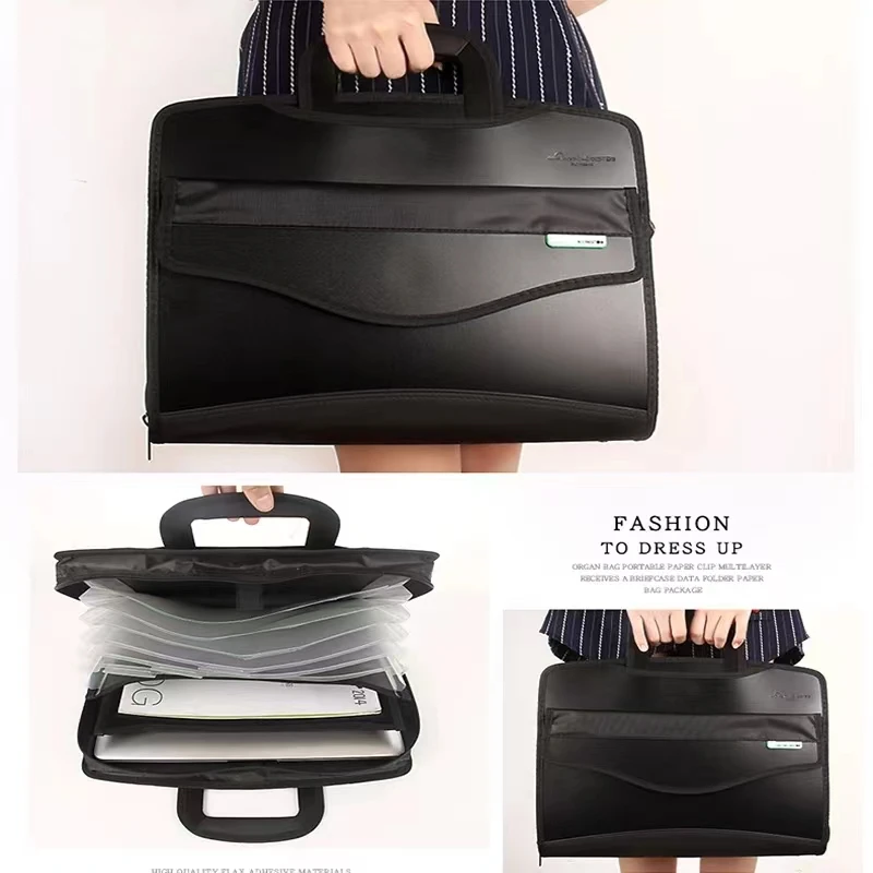 Imagem -02 - Black Canvas Office Document Bolsa Laptop Bolsa Mão de Trabalho Business Office Messenger Pasta para Homens e Mulheres a4