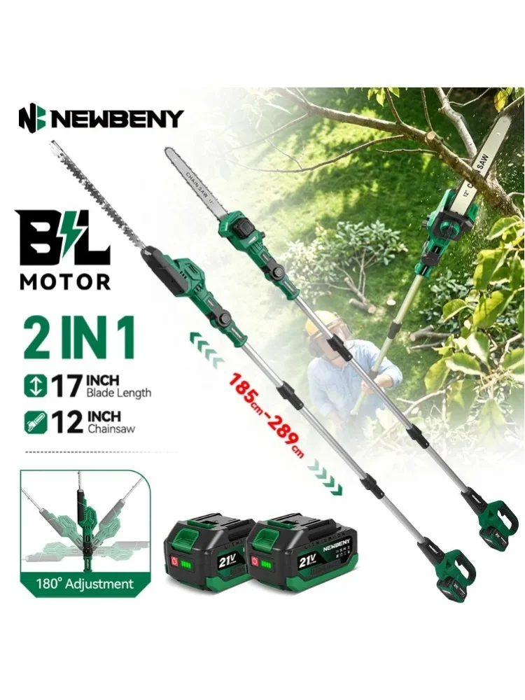 NEWBENY Elektrische Kettensäge mit Teleskopstange 2-in-1 Hochastschere, kabelloses Elektrowerkzeug-Set für Makita 18V-21V Akku.